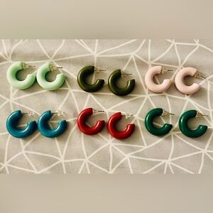 Colorful Chunky Hoop Earrings Set - 6 pairs